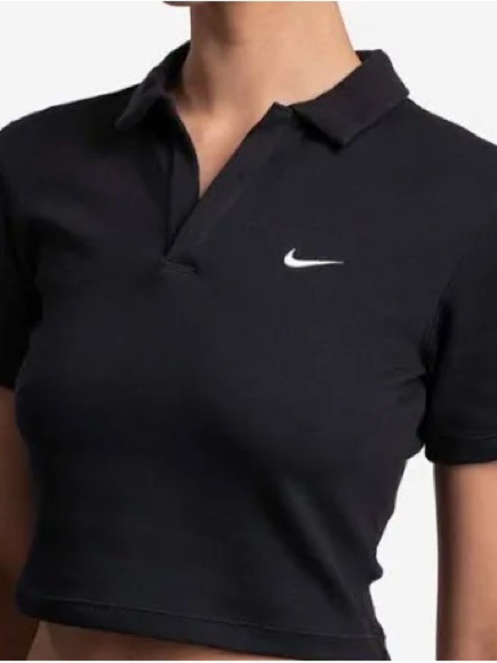 Nike Black Cropped Polo with White Swoosh